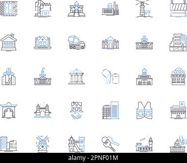 Property technology line icons collection. PropTech, Disruption, Automation, Innovation, Sustainability, Blockchain, Virtualization vector and linear Stock Vector