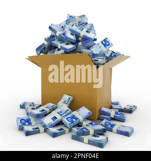 3d rendering of cardboard box full of Nigerian naira notes isolated on a white background Stock Photo