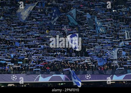 Naples, Italy. 18th Apr, 2023. Supporters of SSC Napoli during the UEFA Champions League match between Napoli and AC Milan at Stadio Diego Armando Maradona, Naples, Italy on 18 April 2023. Credit: Giuseppe Maffia/Alamy Live News Stock Photo