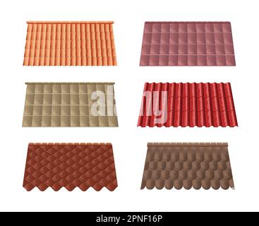 Realistic isolated roof icon set with bond classic milano tile soft roof vector illustration Stock Vector