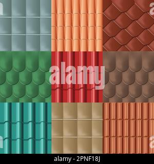 Realistic tile isolated icon set tiles of different styles shapes and colors vector illustration Stock Vector