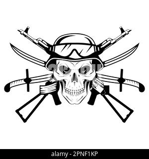 Skull in a helmet. Vector illustration of a sketch human head. Warrior skull in military helmet Stock Vector