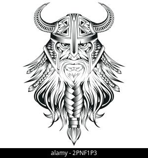 Viking warrior. Vector illustration of a sketch muscular berserker. Sinister fantastic people Stock Vector