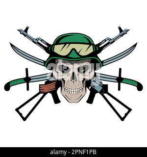 Skull in a helmet. Vector illustration of a human head. Warrior skull in military helmet Stock Vector
