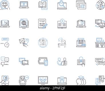 Distance education line icons collection. E-learning, Remote, Virtual, Online, Interactive, Web-based, Digital vector and linear illustration. Cyber Stock Vector