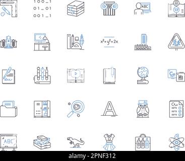 Primary school line icons collection. Learning, Education, Classroom, Teacher, Student, Homework, Curriculum vector and linear illustration Stock Vector
