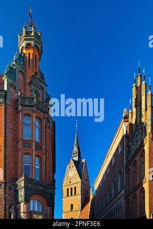 Town Hall Pharmacy, Market Church and Old Town Hall, North German Brick Gothic in the Old Town, Germany, Lower Saxony, Hanover Stock Photo