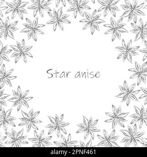 Abstract round frame of anise with lettering star anise and a pattern of dry anise stars around. Herbs And Spices Day. Isolate. Design for wrapping, wallpaper, price tag or label, banner or web. EPS Stock Vector