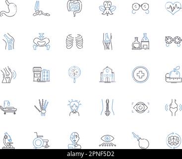 Surgical operation line icons collection. Incision, Anesthesia, Scalpel, Recovery, Hemostasis, Sutures, Dissection vector and linear illustration Stock Vector