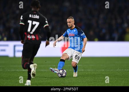 Stanislav Lobotka (Napoli) during the UEFA 'Champions League 2022 2023' match between Napoli 1-1 Milan at Diego Maradona Stadium on April 18, 2023 in Naples, Italy. Credit: Maurizio Borsari/AFLO/Alamy Live News Stock Photo