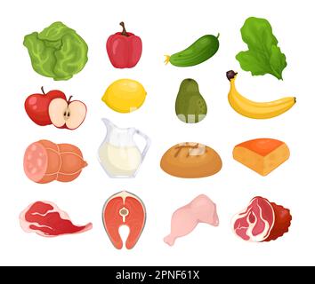 Fresh and rotten food set of fruits vegetables meat bread and dairy ...