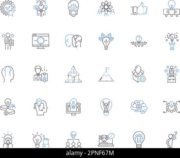 Perception formulation line icons collection. Interpretation, Perspective, Observation, Cognition, Inference, Analysis, Appraisal vector and linear Stock Vector