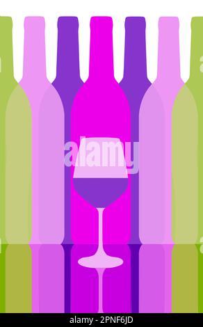 Wine in a glass is the focal point of this vector illustration about wine and wine bottles. Stock Vector