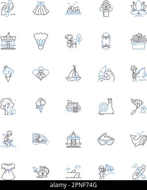 High temps line icons collection. Scorching, Steamy, Balmy, Sultry, Boiling, Roasting, Sweltering vector and linear illustration. Blazing,Torrid Stock Vector