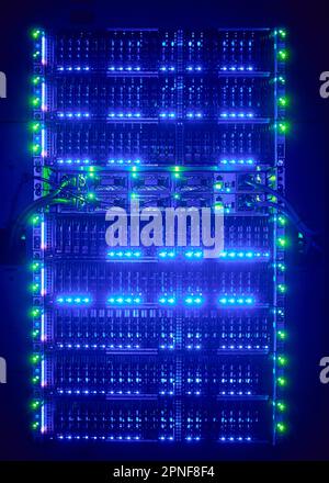 Illuminated server in server room Stock Photo