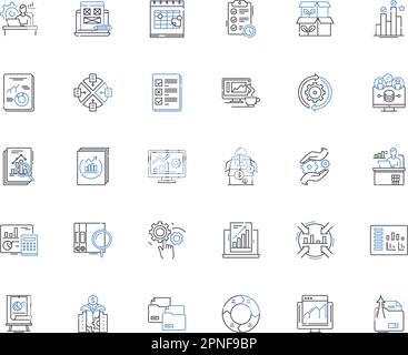 Records management tool line icons collection. Organization, Efficiency, Security, Accessibility, Synchronization, Compliance, User-friendly vector Stock Vector