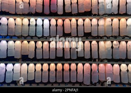 Wall of colorful recycled water bottles Stock Photo