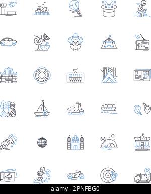 Trip adventure line icons collection. Expeditionary, Exhilarating, Unforgettable, Thrilling, Adventurous, Exciting, Epic vector and linear Stock Vector