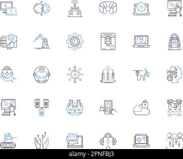 Robotic innovations line icons collection. Automation, Robotics, Artificial intelligence, Sensing, Machine learning, Mechanization, Robotics Stock Vector