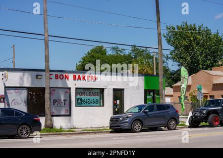 Little Haiti Miami, FL, USA - April 18, 2023: Businesses in Little Haiti Miami Stock Photo