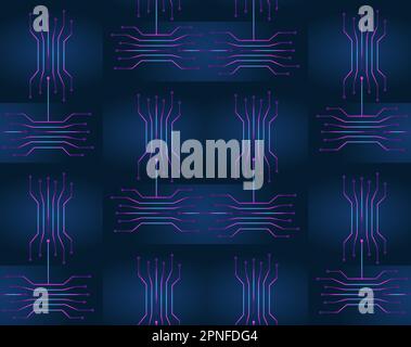 Seamless pattern of PCB wires on blue, vector quality Stock Vector