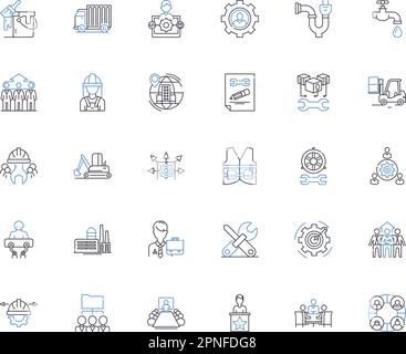Foundry line icons collection. Melting, Casting, Molding, Pouring, Furnace, Alloy, Crucible vector and linear illustration. Sand,Ladle,Molten outline Stock Vector