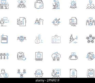 Project coordination line icons collection. Collaboration, Planning, Management, Teamwork, Communication, Accountability, Implementation vector and Stock Vector