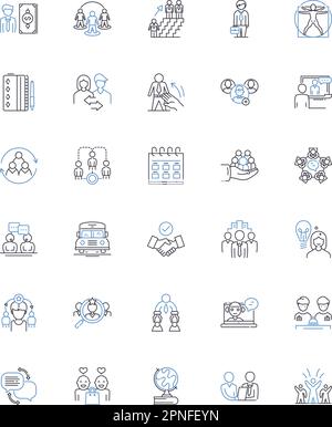 Remote presentation line icons collection. Online, Virtual, Distance, Teleconference, Webinar, Remote, Zoom vector and linear illustration. Google Stock Vector