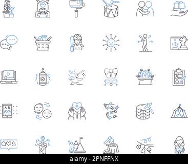 Diversions line icons collection. Games, Sports, Movies, Music, Books, Theater, Art vector and linear illustration. Dance,Adventure,Travel outline Stock Vector