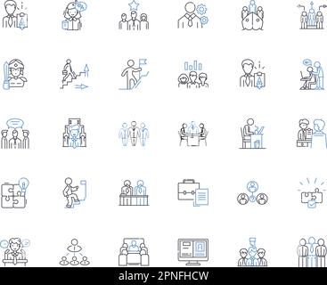 Leader and vocation line icons collection. Inspiring, Visionary, Determined, Charismatic, Purposeful, Compassionate, Empowering vector and linear Stock Vector