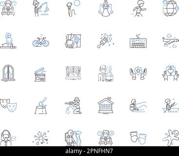Celebratory occasions line icons collection. Anniversary, Birthday, Graduation, Promotion, Retirement, Wedding, Engaged vector and linear illustration Stock Vector