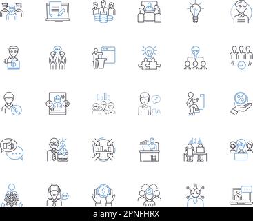 Staff training line icons collection. Development, Coaching, Education, Learning, Workshop, Mentoring, Instruction vector and linear illustration Stock Vector