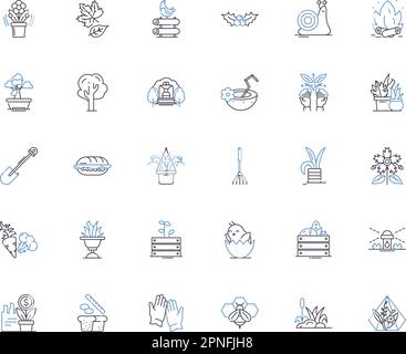 Horticulture area line icons collection. otany, flowers, plants, propagation, soil, cultivation, pruning vector and linear illustration. irrigation Stock Vector