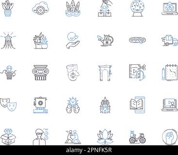 Leisure activities line icons collection. Hiking, Painting, Reading, Swimming, Running, Fishing, Cooking vector and linear illustration. Writing Stock Vector
