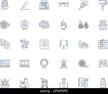 Craft ideas line icons collection. DIY, Creativity, Knitting, Crochet, Sewing, Painting, Origami vector and linear illustration. Decoupage Stock Vector