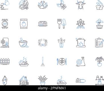 Power station line icons collection. Generator, Turbine, Reactor, Transmission, Transformer, Grid, Coal vector and linear illustration. Natural gas Stock Vector