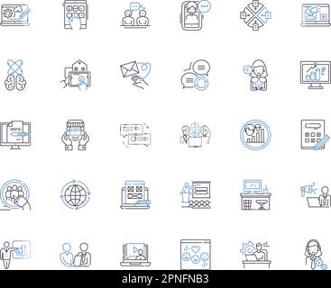 Virtual community line icons collection. Online, Interaction, Communication, Collaboration, Nerk, Community, Connectivity vector and linear Stock Vector