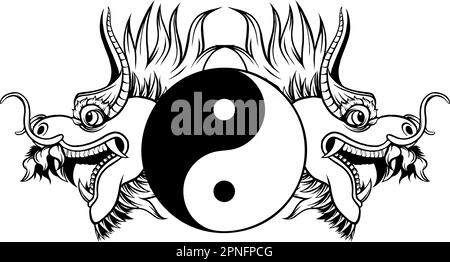 Japanese dragon head vector illustration in vintage monochrome style isolated on white background Stock Vector