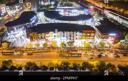 Aerial photo shows people shopping in the largest night market in ...