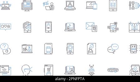 Natural Language Processing line icons collection. Parsing, Tokenization, Semantic, Syntax, Discourse, N-grams, Entailment vector and linear Stock Vector