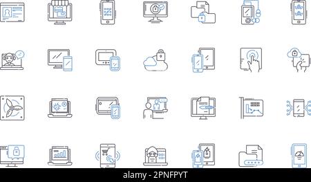Data encryption line icons collection. Cryptography, Privacy, Security, Encryption, Decryption, Cipher, Algorithm vector and linear illustration Stock Vector
