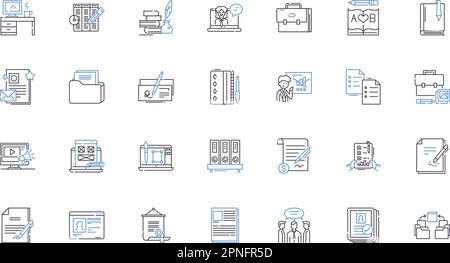 Technical writing line icons collection. Documentation, Clarity, Accuracy, Detail, Simplify, User-friendly, Consistency vector and linear illustration Stock Vector