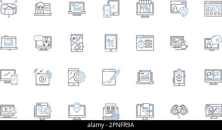 Virtual business line icons collection. Online, E-commerce, Remote, Virtual office, Digital, Cloud-based, Virtual team vector and linear illustration Stock Vector