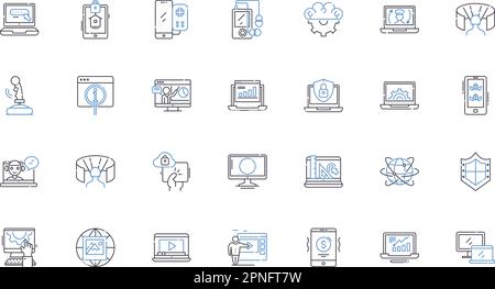 Devices line icons collection. Smartph, Tablet, Laptop, Desktop, Camera, Printer, Scanner vector and linear illustration. Smartwatch,Fitness tracker Stock Vector