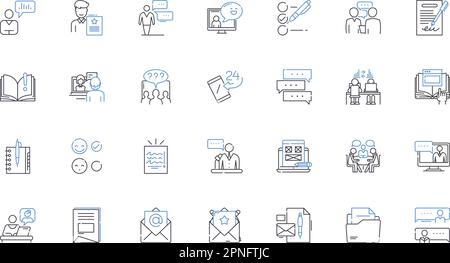 Interacting line icons collection. Communicating, Collaborating, Socializing, Nerking, Building, Engaging, Interconnecting vector and linear Stock Vector