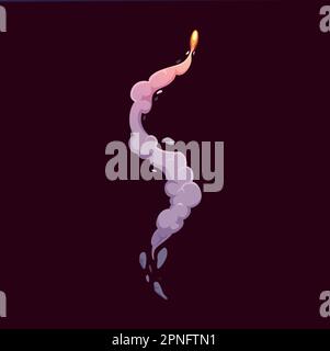 Cartoon rocket smoke trail path with fire flame of missile or plane ...