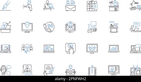 Coordinated action line icons collection. Synchronized, Collaboration, Teamwork, Unity, Convergence, Harmony, Coherence vector and linear illustration Stock Vector