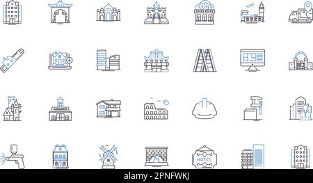 Drafting line icons collection. Blueprinting, Designing, Sketching, Engineering, Constructing, Planning, Diagramming vector and linear illustration Stock Vector
