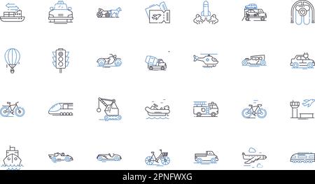 Fitness equipment line icons collection. Treadmill, Elliptical, Stationary bike, Dumbbell, Kettlebell, Resistance band, Yoga mat vector and linear Stock Vector