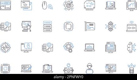 Web app line icons collection. Accessibility, Agility, Analytics, API, Automation, Collaboration, Comprehensibility vector and linear illustration Stock Vector